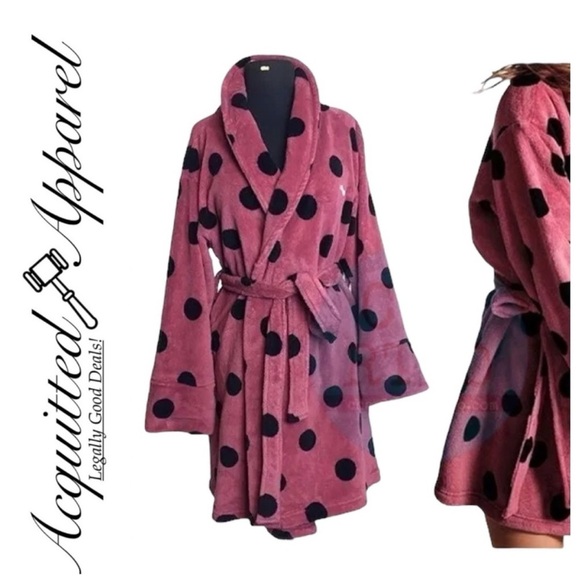 PINK Black Polka Dot Wrap Housecoat Bathrobe - Picture 2 of 8